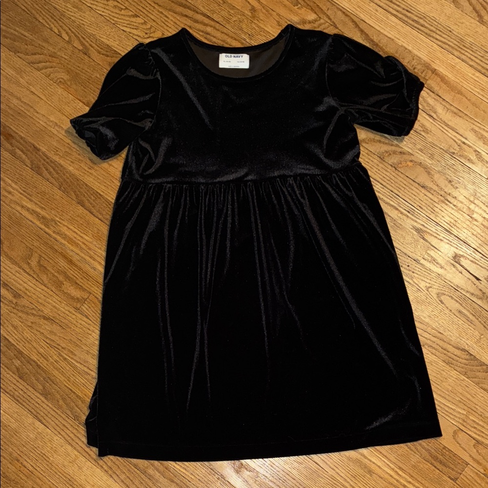 Old Navy Kids Black Velvet Dress with Elastic Cuffs and Waist